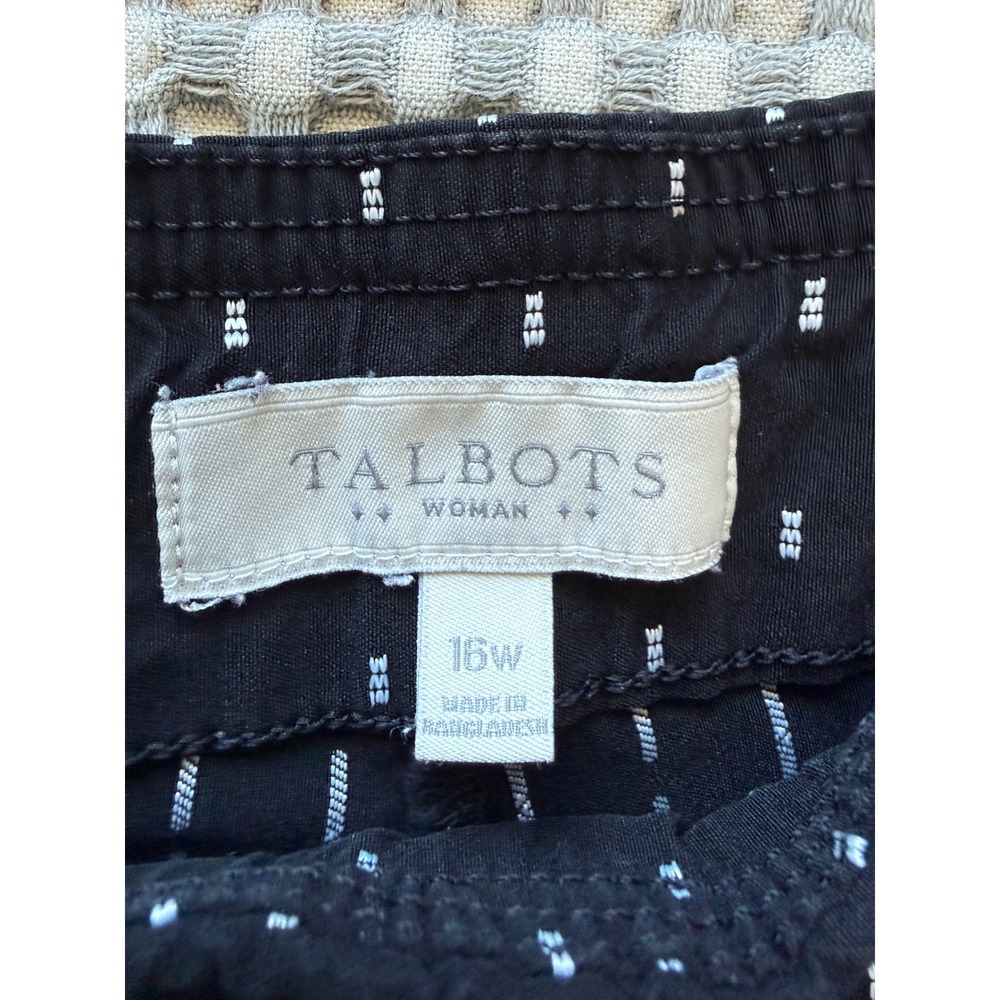 Talbots Trousers Women 16W Black White Dotted Straight Leg Elastic Waist Pants - Picture 10 of 10